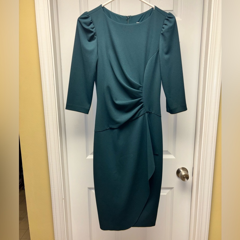 Joseph Ribkoff Alpine Green Ruched Sheath Dress – Size 4 (NWT)